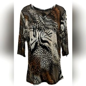 Animal Print Reversible Tunic Top 2X Petite New by Women With Control